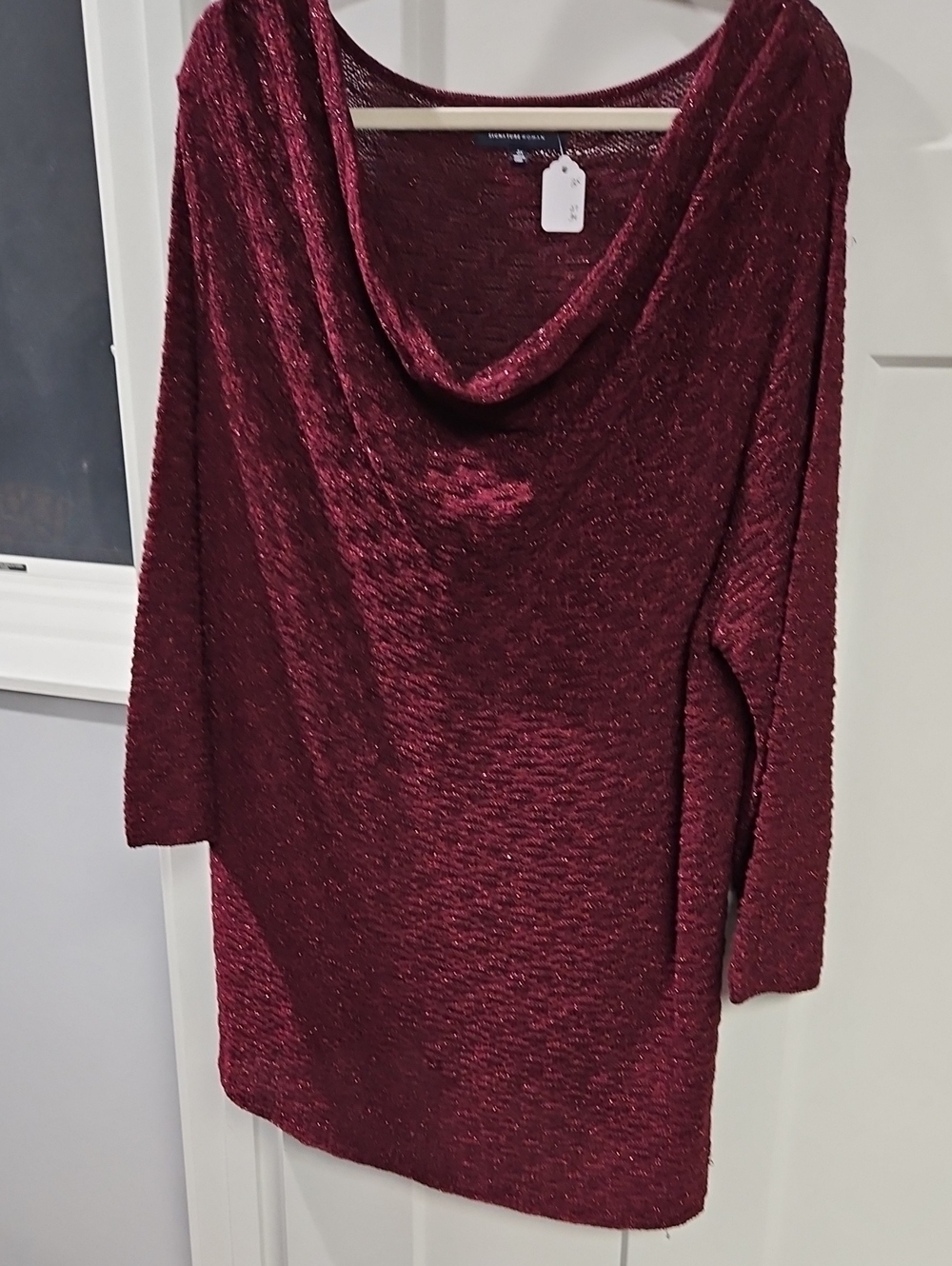 Jones New York Burgundy Metallic Cowl Neck Sweater